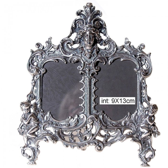 Κορνίζα Επαργυρωμένη 2 Άγγελοι Διπλή Μπρούτζινη 04E