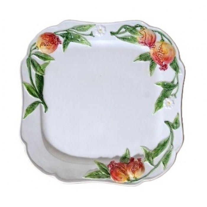 Τετράγωνη Πιατέλα Φαγιάνς Με Ανάγλυφα Ρόδια Χρωματιστά 1/2086