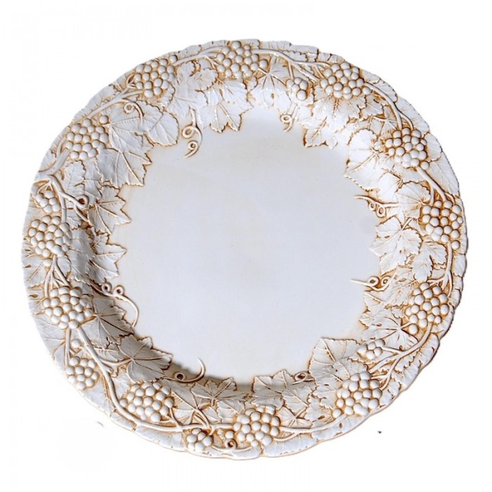 Πιατέλα Φαγιάνς Με Ανάγλυφα Αμπελόφυλλα 1965