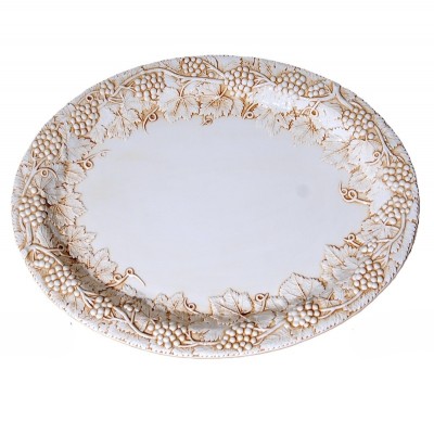 Πιατέλα Φαγιάνς Με Ανάγλυφα Αμπελόφυλλα 1969